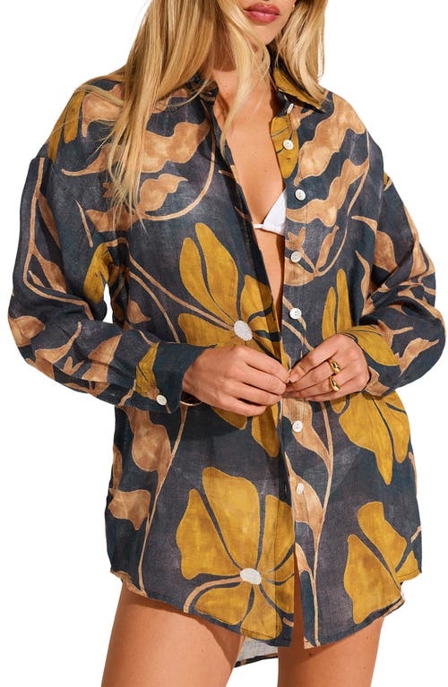 Shop Vitamin A ® Playa Oversize Linen Cover-up Shirt In Kelp Flower
