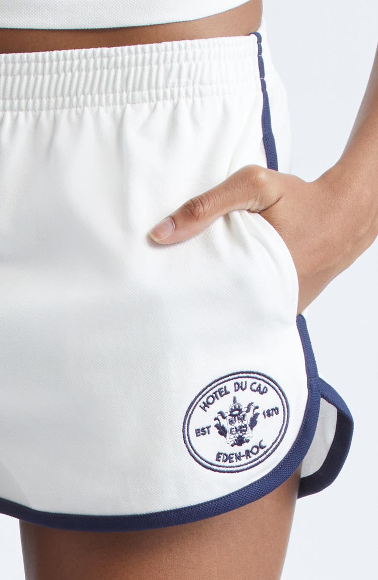 Sporty & Rich Eden Crest Piqué Shorts, Alternate, color, White/ Dark Navy