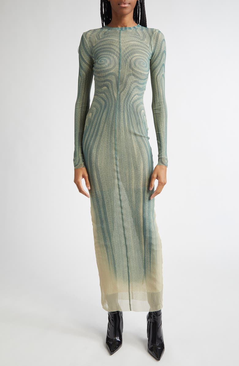 Jean Paul Gaultier Spiral Long Sleeve Mesh Dress, Main, color, 