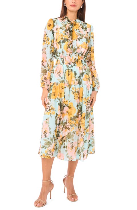 Bow Neck Chiffon Midi Dress