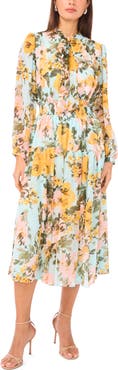 1.STATE Bow Neck Chiffon Midi Dress