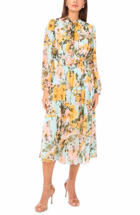 Bow Neck Chiffon Midi Dress