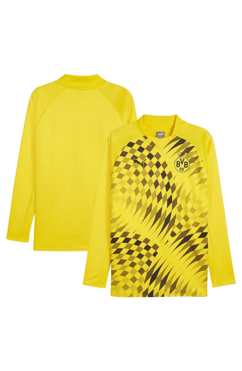 PUMA Men's Puma Yellow Borussia Dortmund 2023/24 Pre-Match Pullover Raglan Sweat Top, Main, color, Yellow