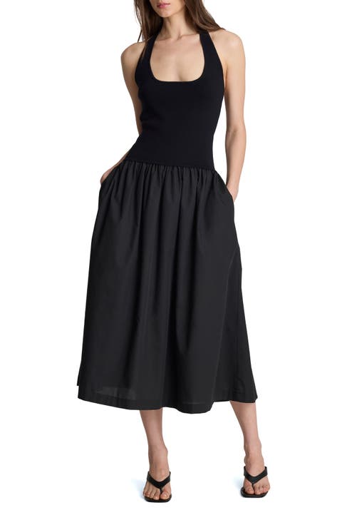 Mixed Media Halter Midi Dress