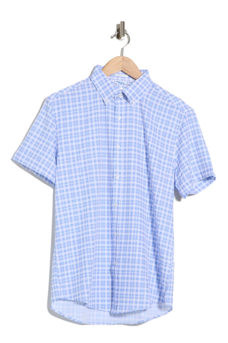 Plaid Short Sleeve Tech Button-Down Shirt, Alternate, color, WHITE