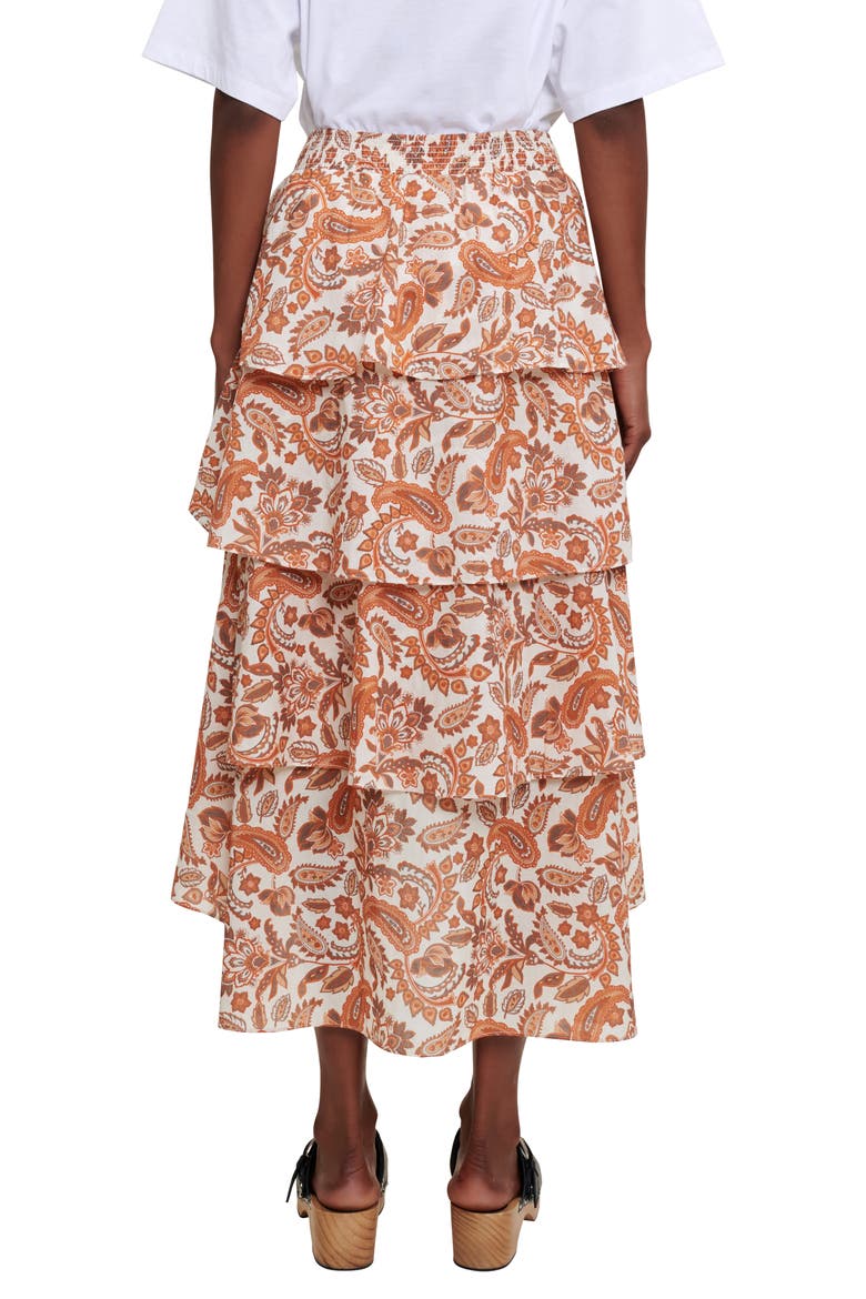 Justy Paisley Tiered Ruffle Cotton Skirt, Alternate, color, ORANGE
