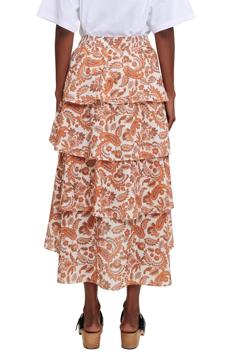 maje Justy Paisley Tiered Ruffle Cotton Skirt, Alternate, color, 