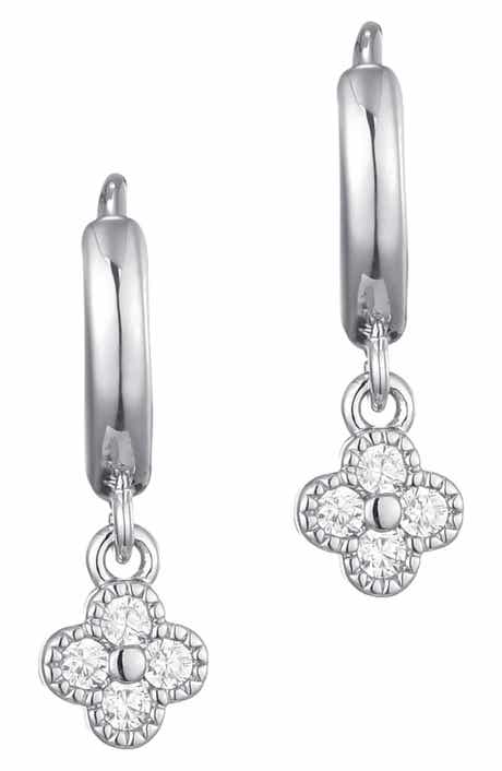 Adornia Clover Mini Cubic Zirconia Drop Huggie Hoop Earrings