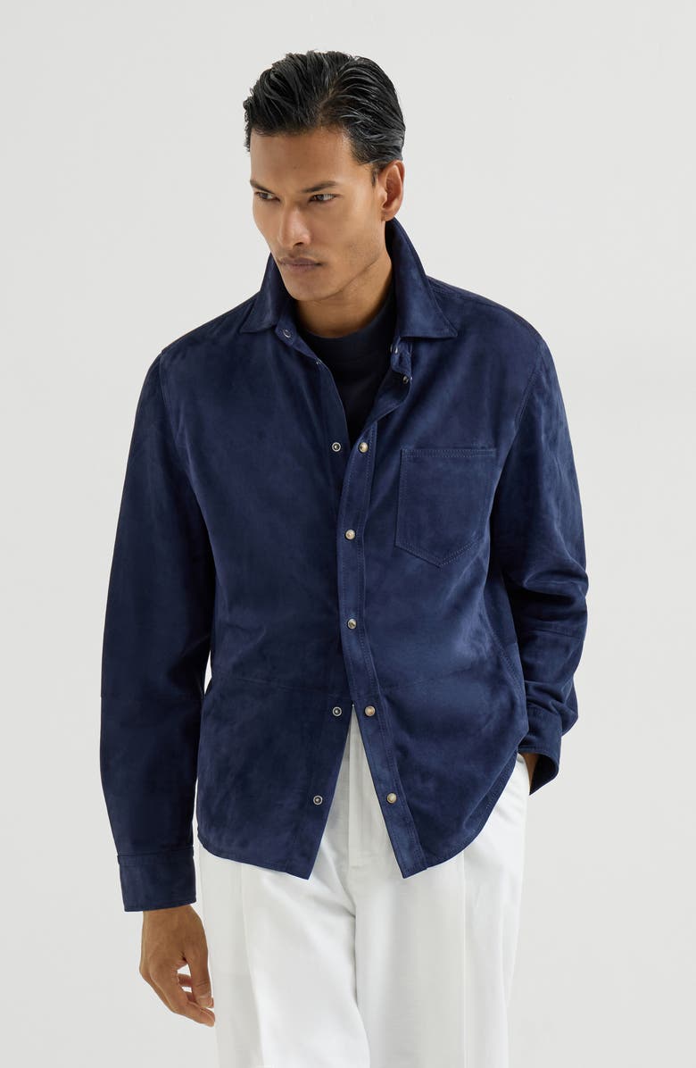 Brunello Cucinelli Suede overshirt, Alternate, color, Ink