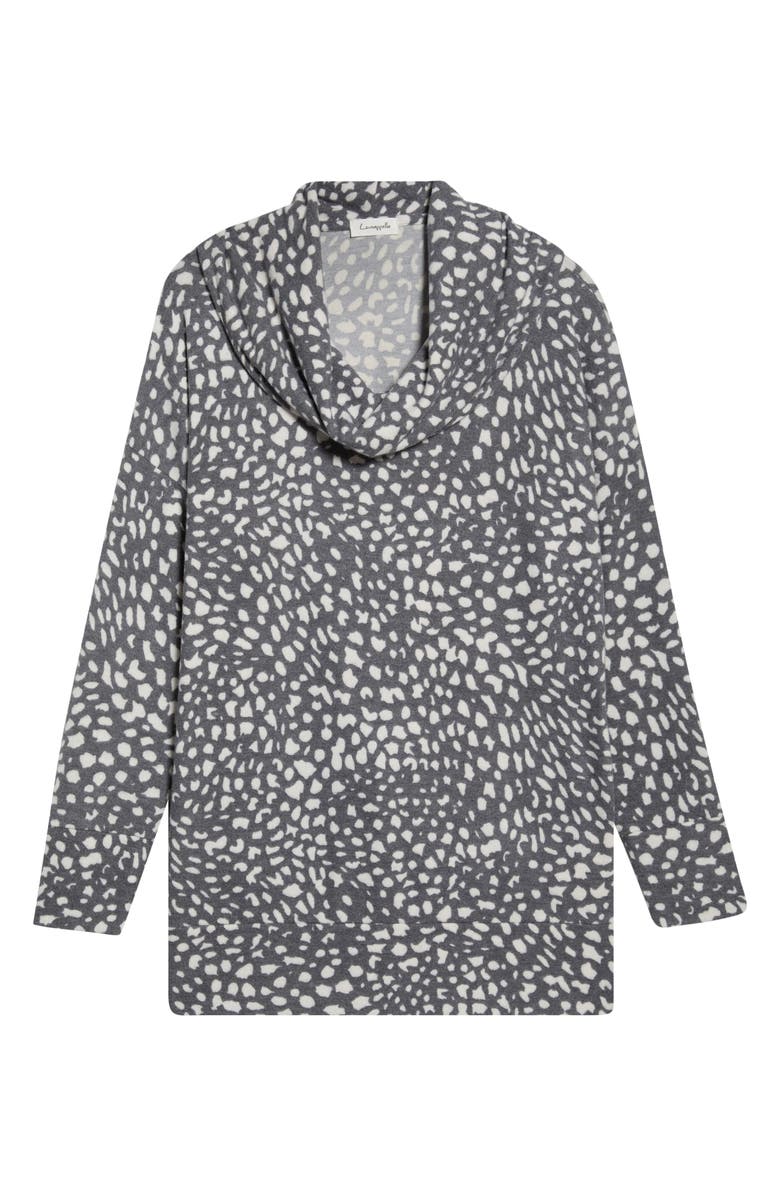 Loveappella Animal Spot Hacci Knit Cowl Neck Tunic, Main, color, Charcoal/ Ivory