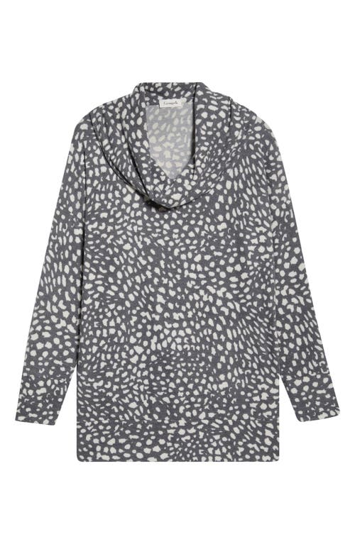 Loveappella Animal Spot Hacci Knit Cowl Neck Tunic In Gray