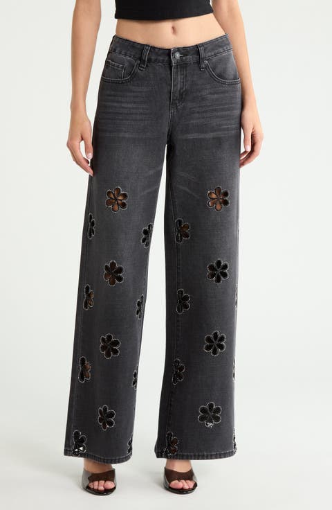 Bohdi Floral Cutout Straight Leg Jeans
