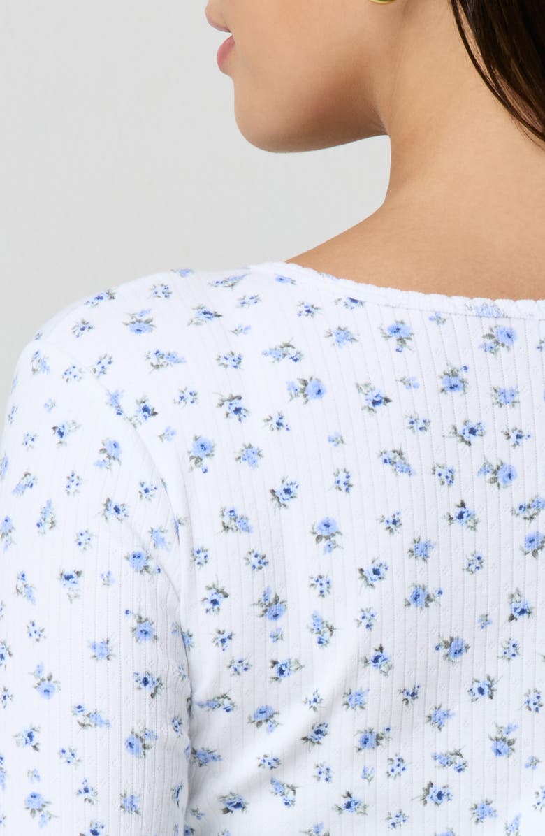 Florence by Mills Ditsy Floral Button-Up Long Sleeve Crop Top, Alternate, color, Petit Jardin White/ Blue