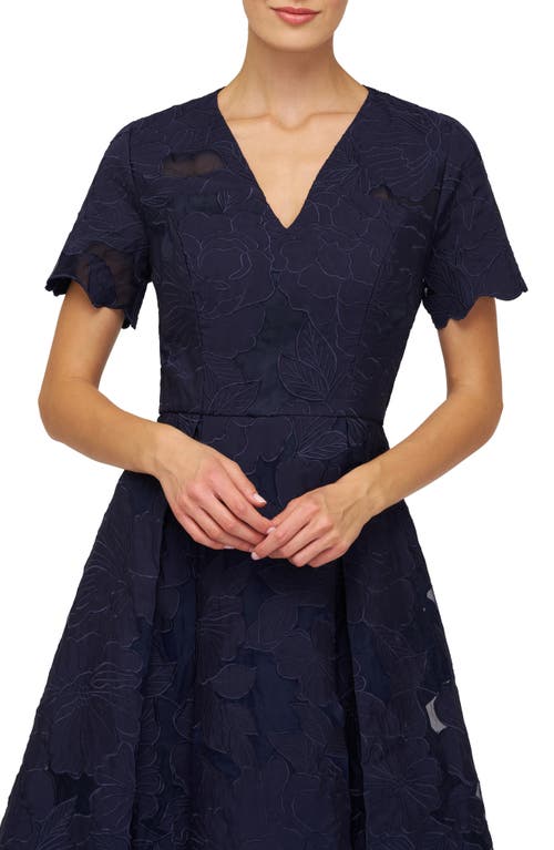 Kay Unger Luna Embroidered Midi Dress In Blue
