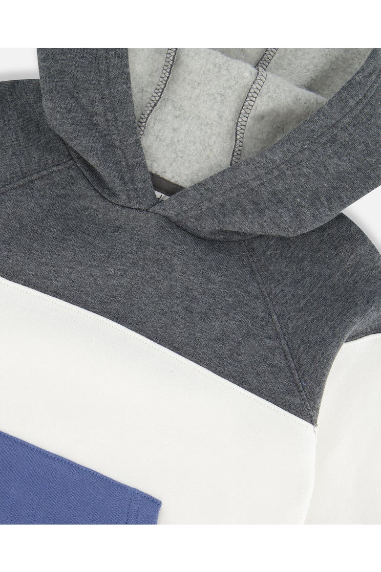 Little Boy's Colorblock Hooded Fleece Sweatshirt Gray, White And Blue, Alternate, color, Moonlight Blue