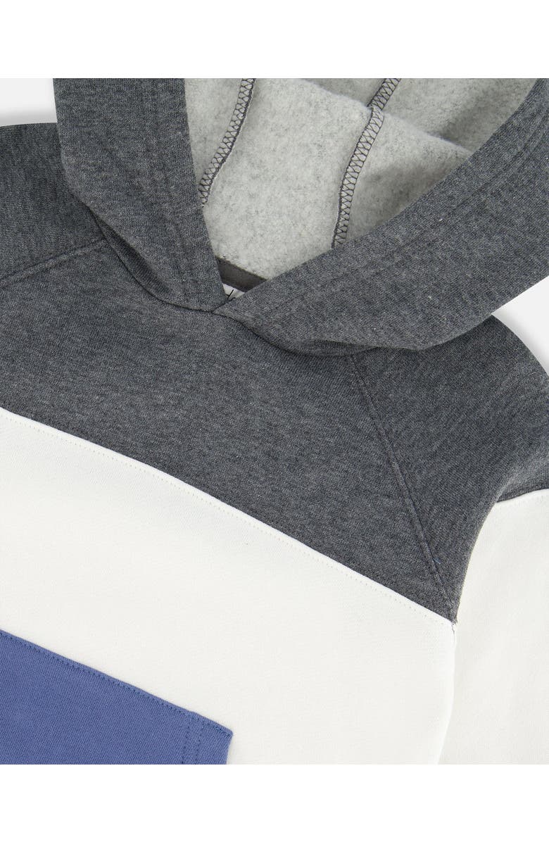 Deux par Deux Little Boy's Colorblock Hooded Fleece Sweatshirt Gray, White And Blue, Alternate, color,