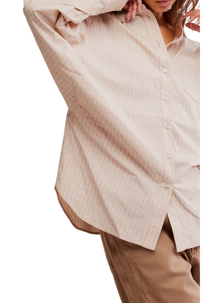 Sabine Tailored Stripe Button-Up Shirt, Alternate, color, QUINN CHECK TAN COMB