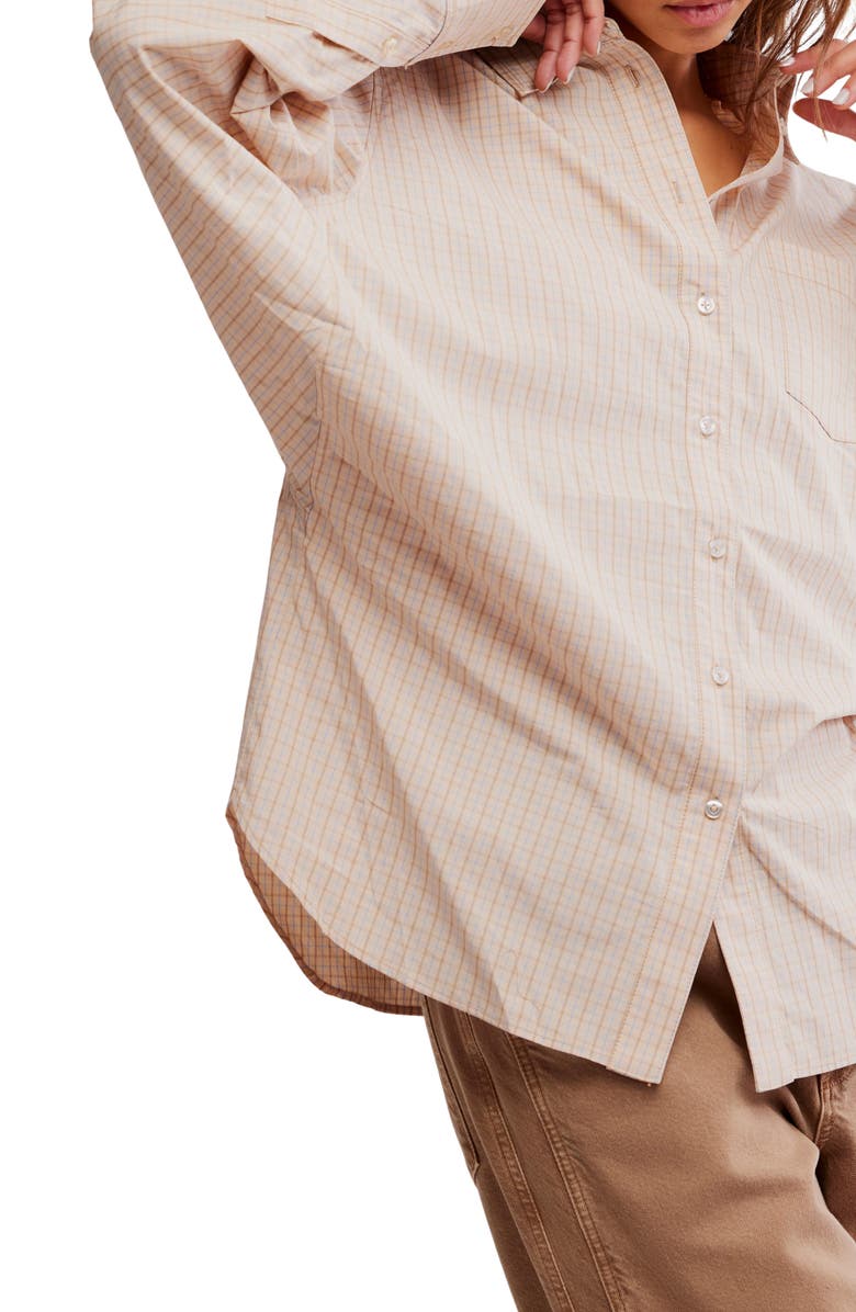 Free People Sabine Tailored Stripe Button-Up Shirt, Alternate, color, Quinn Check Tan Comb