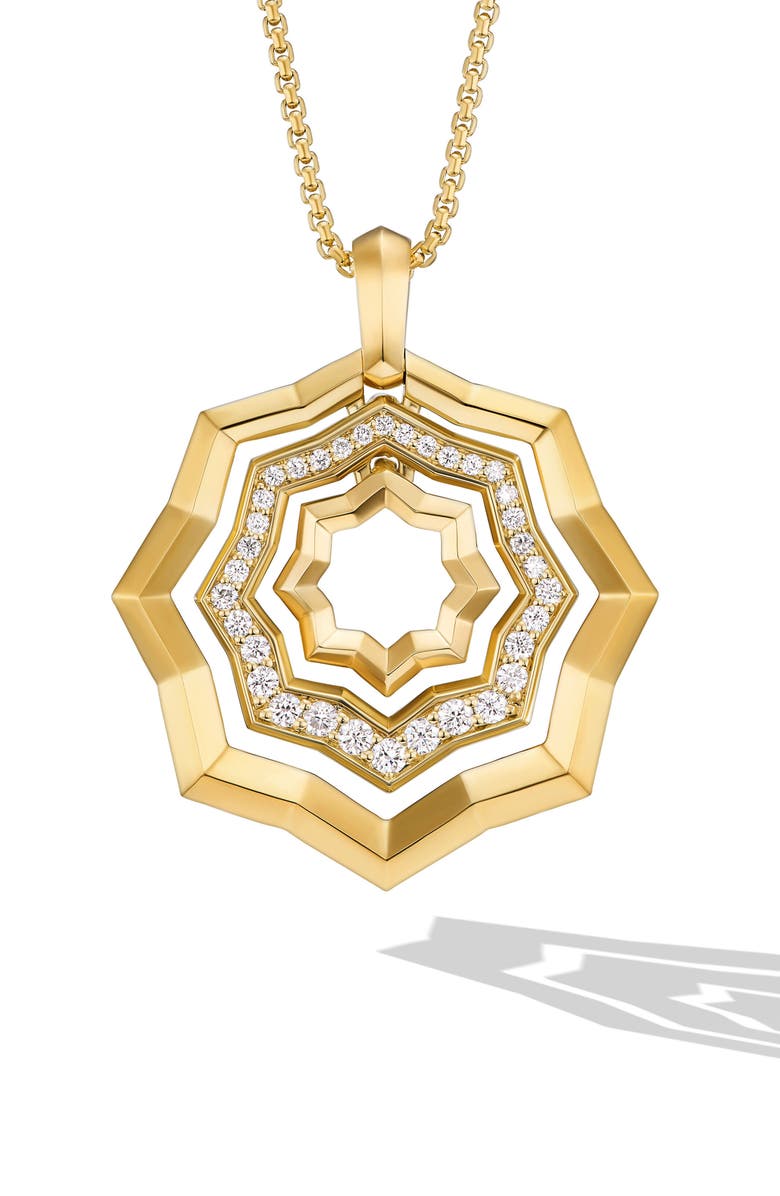 David Yurman Stax Zig Zag Pendant Necklace in Sterling Silver with Diamonds, 28mm, Main, color, 18K Yellow Gold