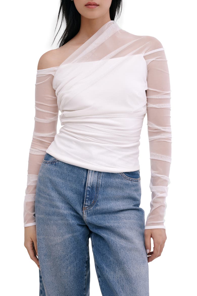 Monroe One-Shoulder Mesh Overlay Top, Main, color, OFF WHITE