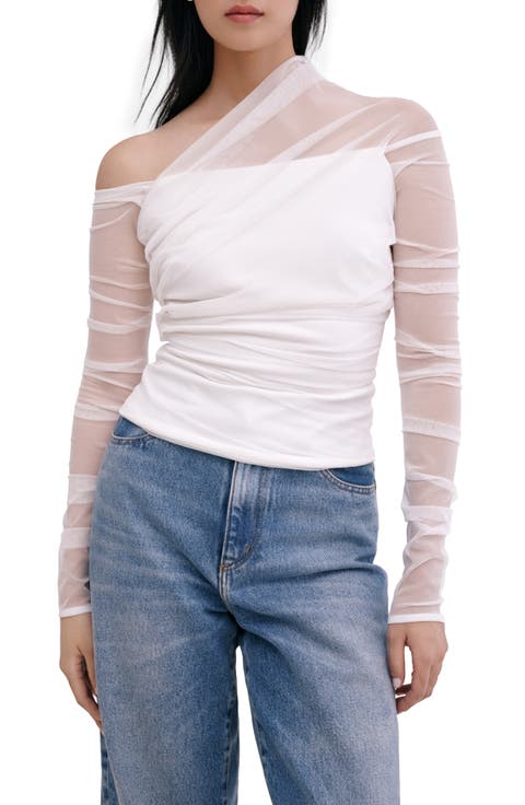 Monroe One-Shoulder Mesh Overlay Top