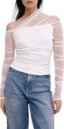 Marcella Monroe One-Shoulder Mesh Overlay Top