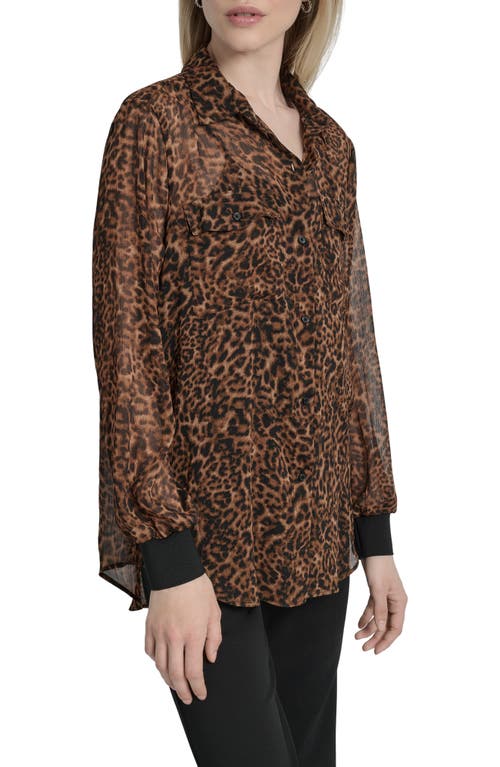 Dkny Zebra Print Long Sleeve Mesh Shirt In Brown