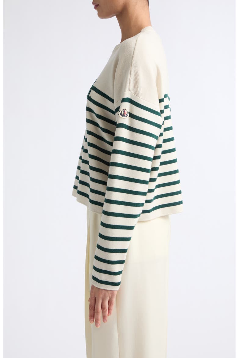 Embroidered Logo Stripe Virgin Wool Sweater, Alternate, color, WHITE/ BLUE
