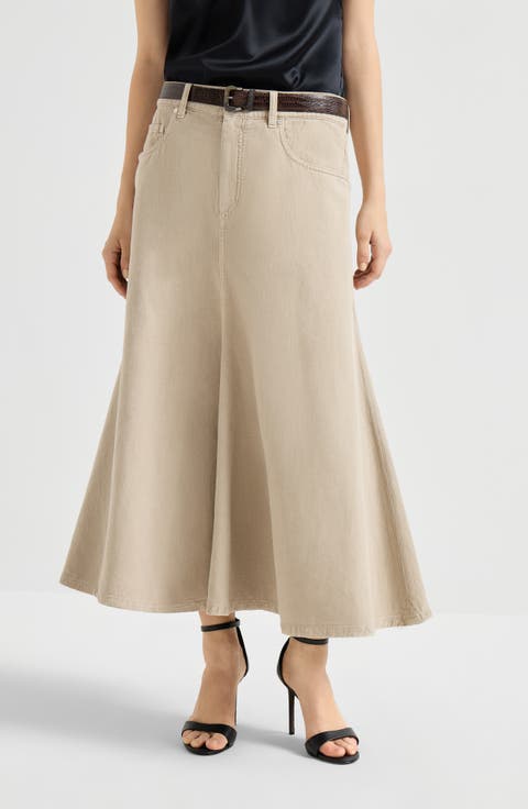 Five-pocket flared skirt