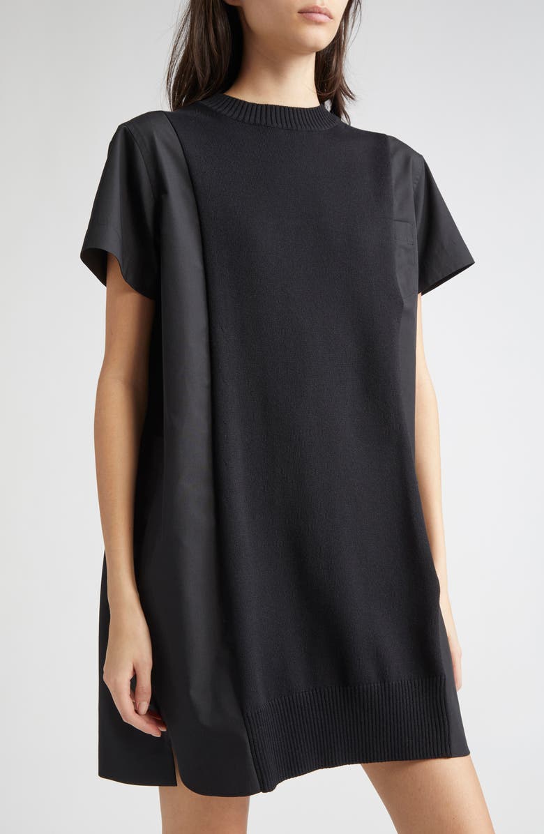 Sacai Mixed Media Knit & Poplin Dress, Alternate, color, 