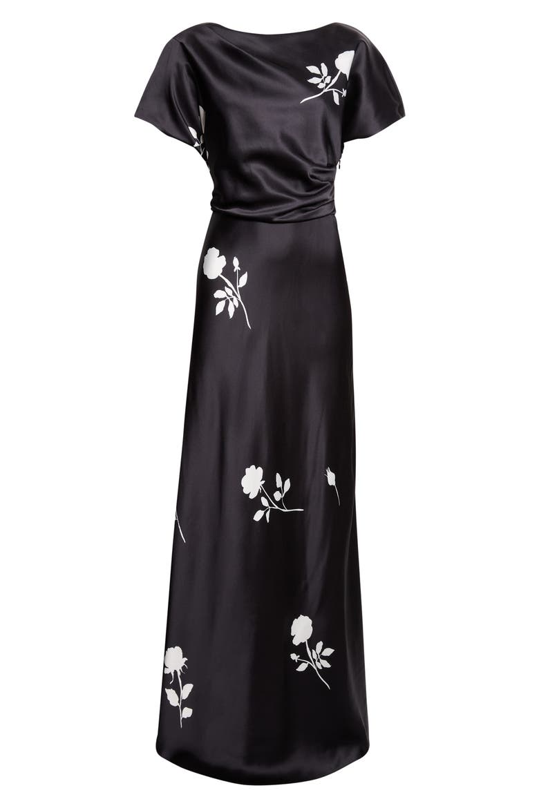 Floral Satin Gown, Alternate, color, BLACK MULTI