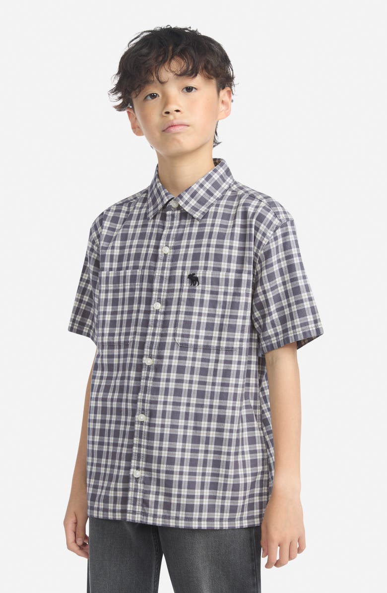 abercrombie kids Kids' Simple Life Plaid Cotton Button-Up Shirt, Alternate, color, Castlerock