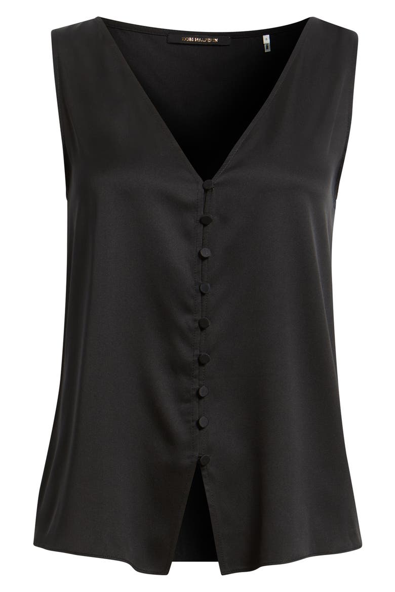 Colette Silk Blend Button-Up Top, Alternate, color, BLACK
