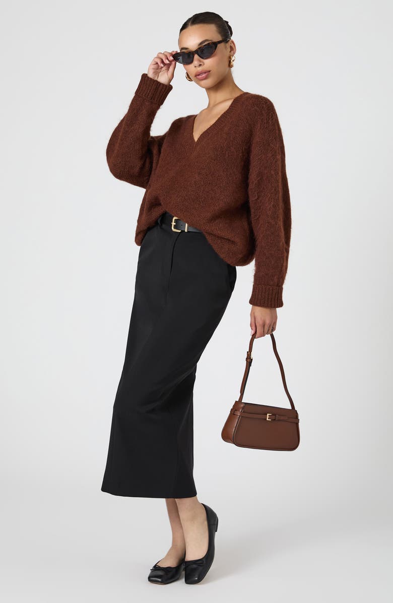French Connection Oversize V-Neck Sweater, Alternate, color, Chocolate