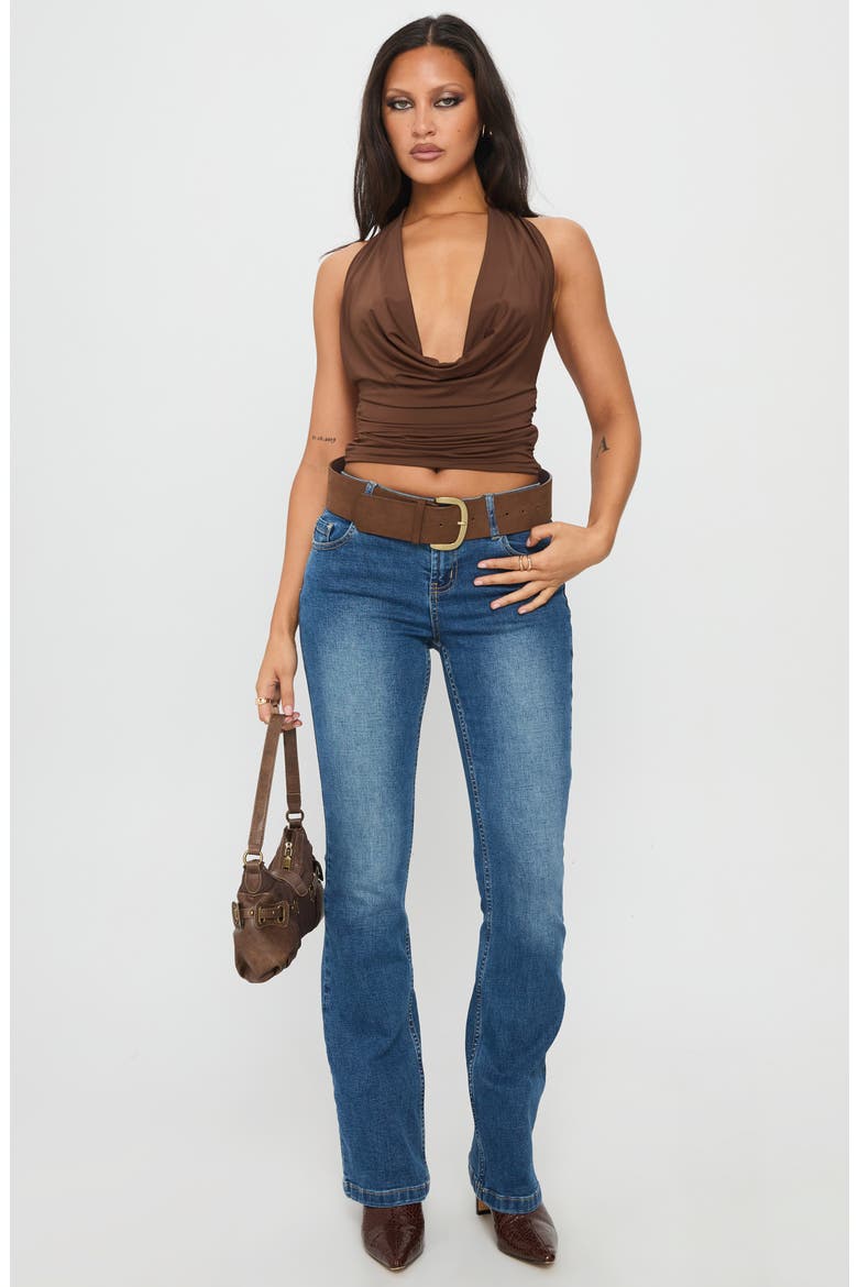 Remarkable Plunge Cowl Neck Halter Top, Alternate, color, BROWN