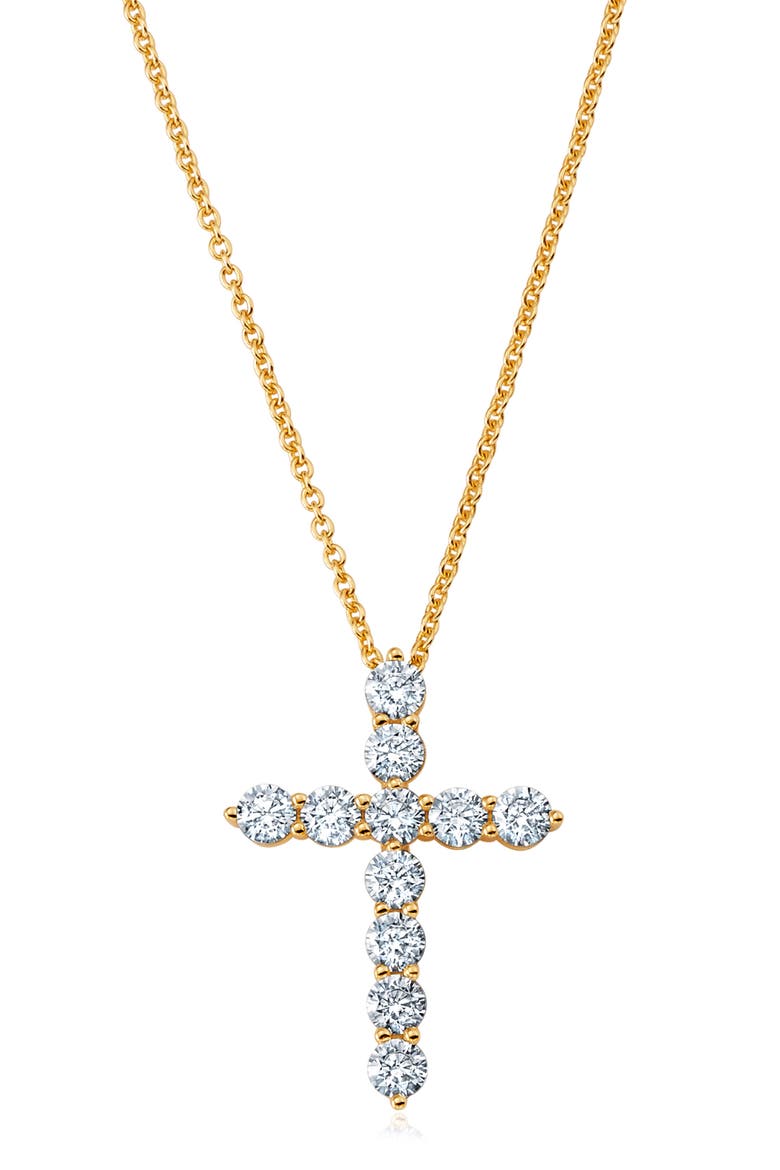 Round Cubic Zirconia Cross Pendant Necklace, Main, color, 18KYG/ CLEAR STONE