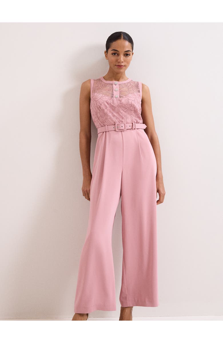 Phase Eight Ivanna Lace Bodice Belted Jumpsuit, Alternate, color, Pale Pink