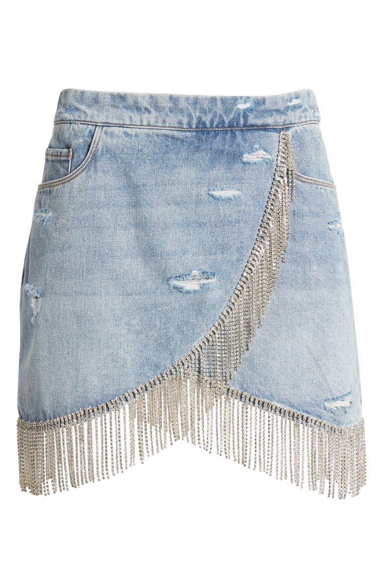 BLANKNYC Rhinestone Fringe Denim Miniskirt, Alternate, color, 