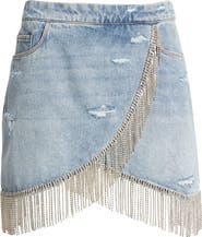 BLANKNYC Rhinestone Fringe Denim Miniskirt