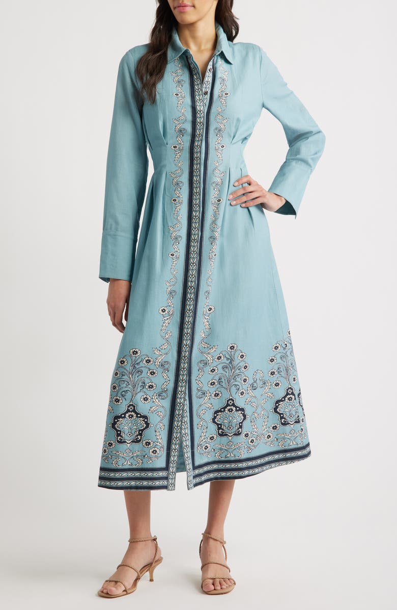Cleobella Mirella Placed Print Long Sleeve Cotton & Linen Midi Dress, Main, color,
