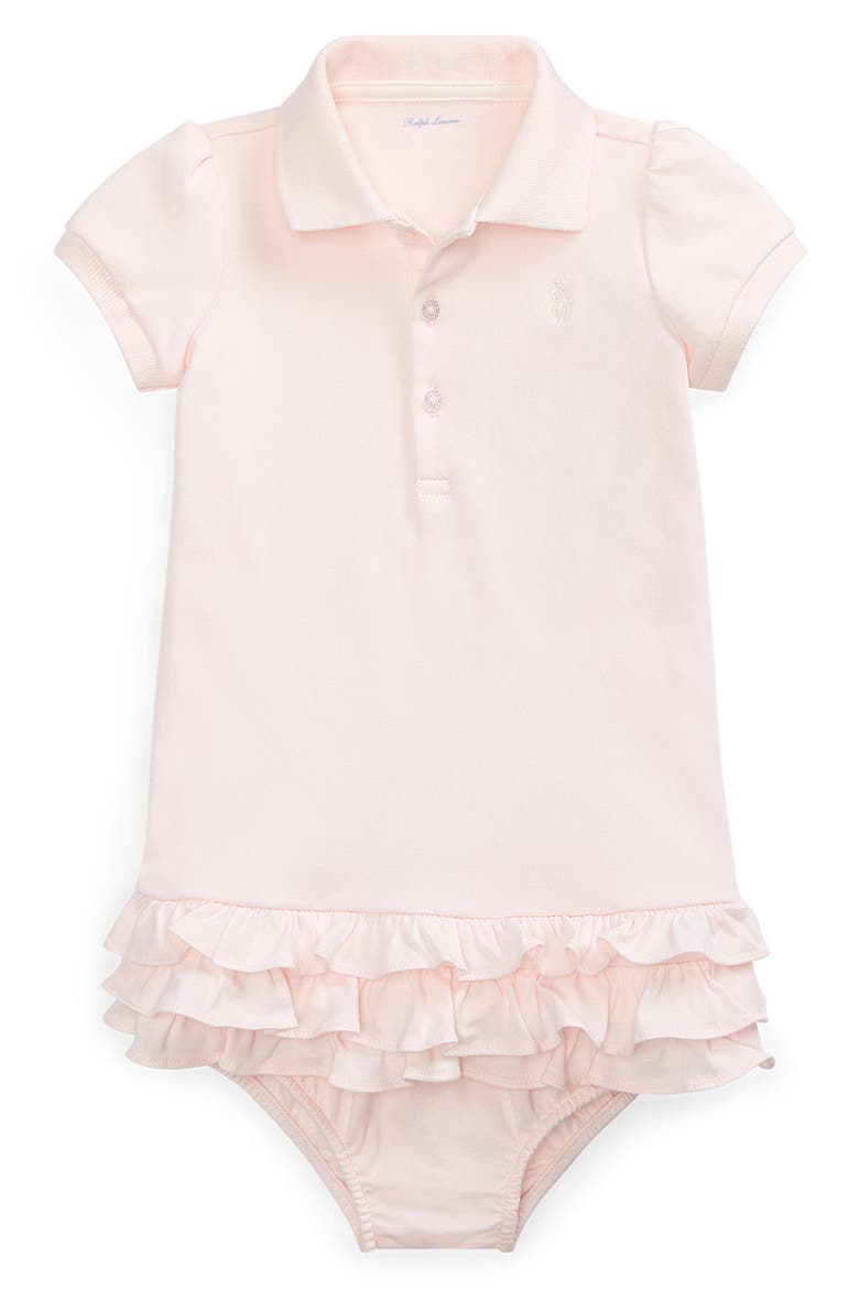 'Cupcake' Ruffle Hem Polo Dress & Bloomers, Main, color, DELICATE PINK