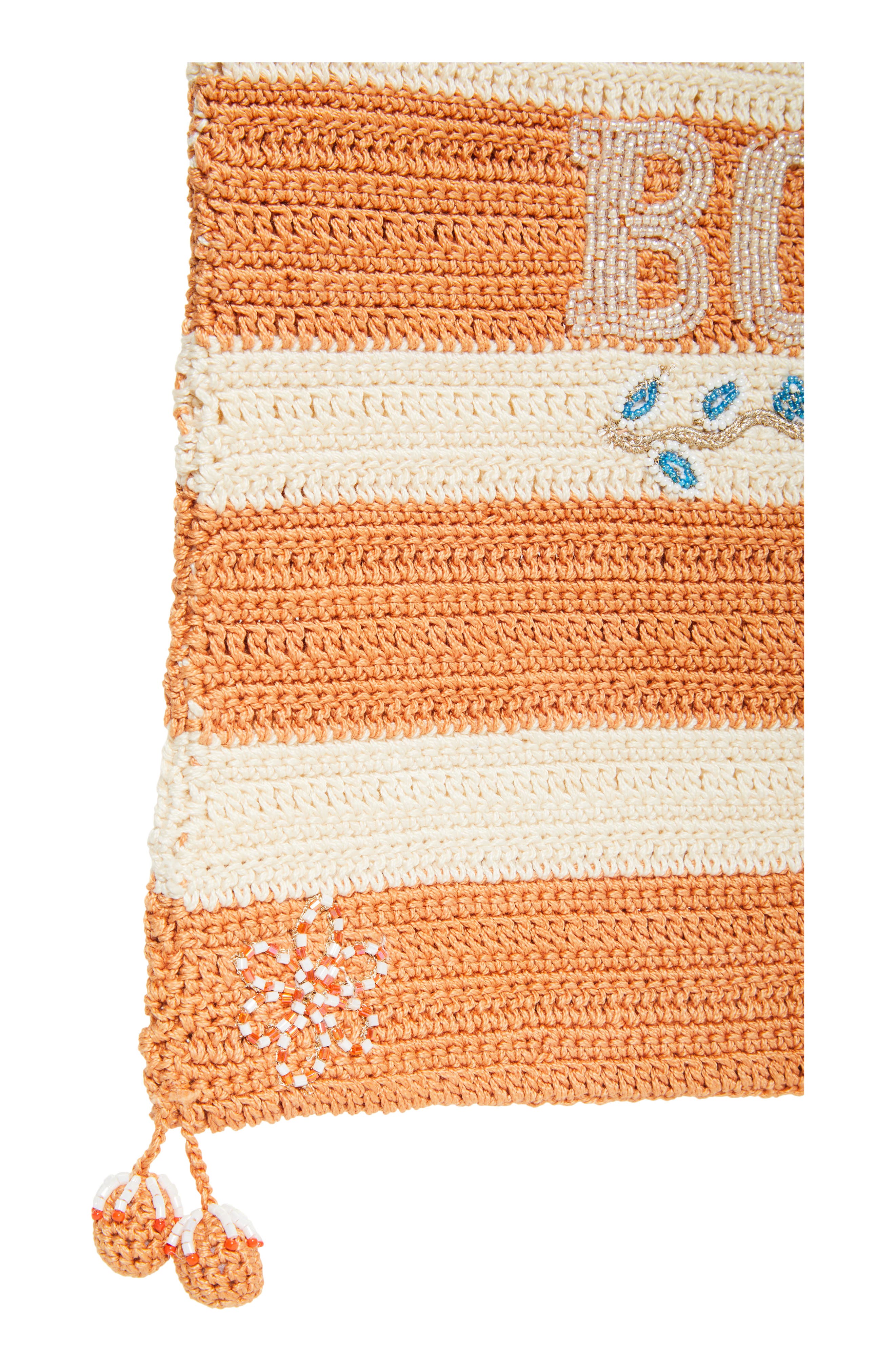 Bode Sherbet Beaded Crochet Tote, Alternate, color, Cream Orange
