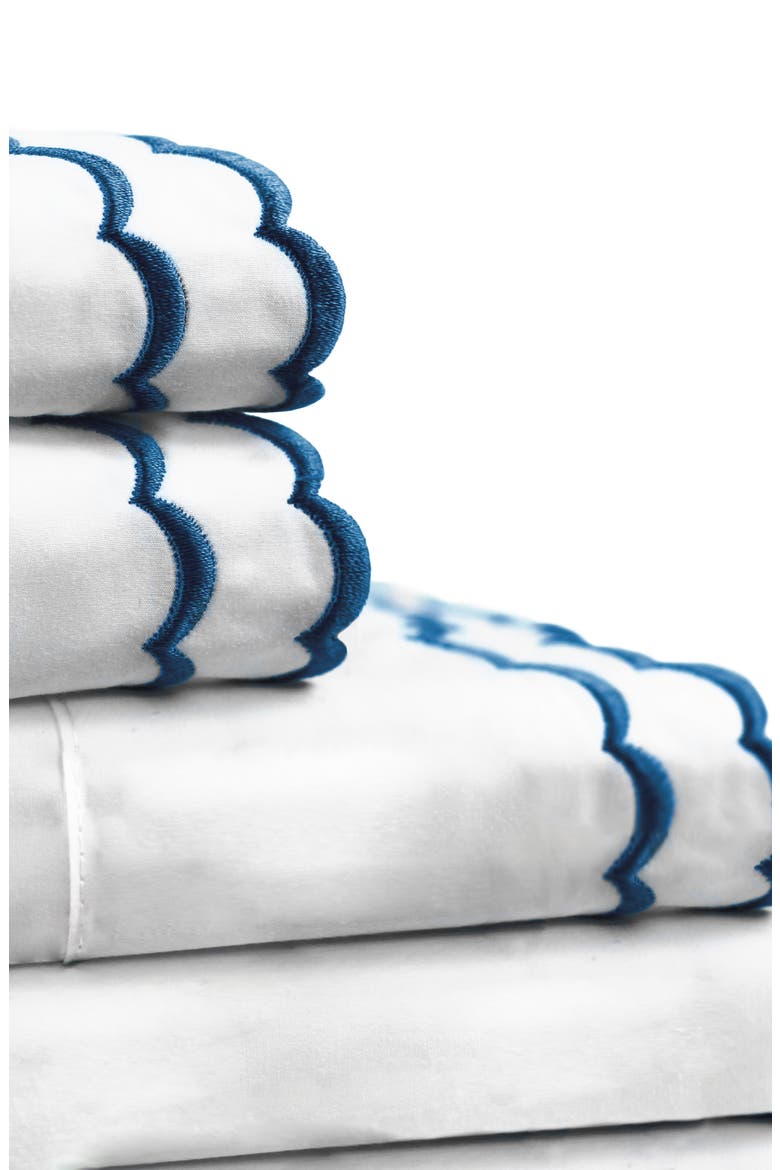 Scalloped Embroidered California King Sheet Set, Alternate, color, NAVY