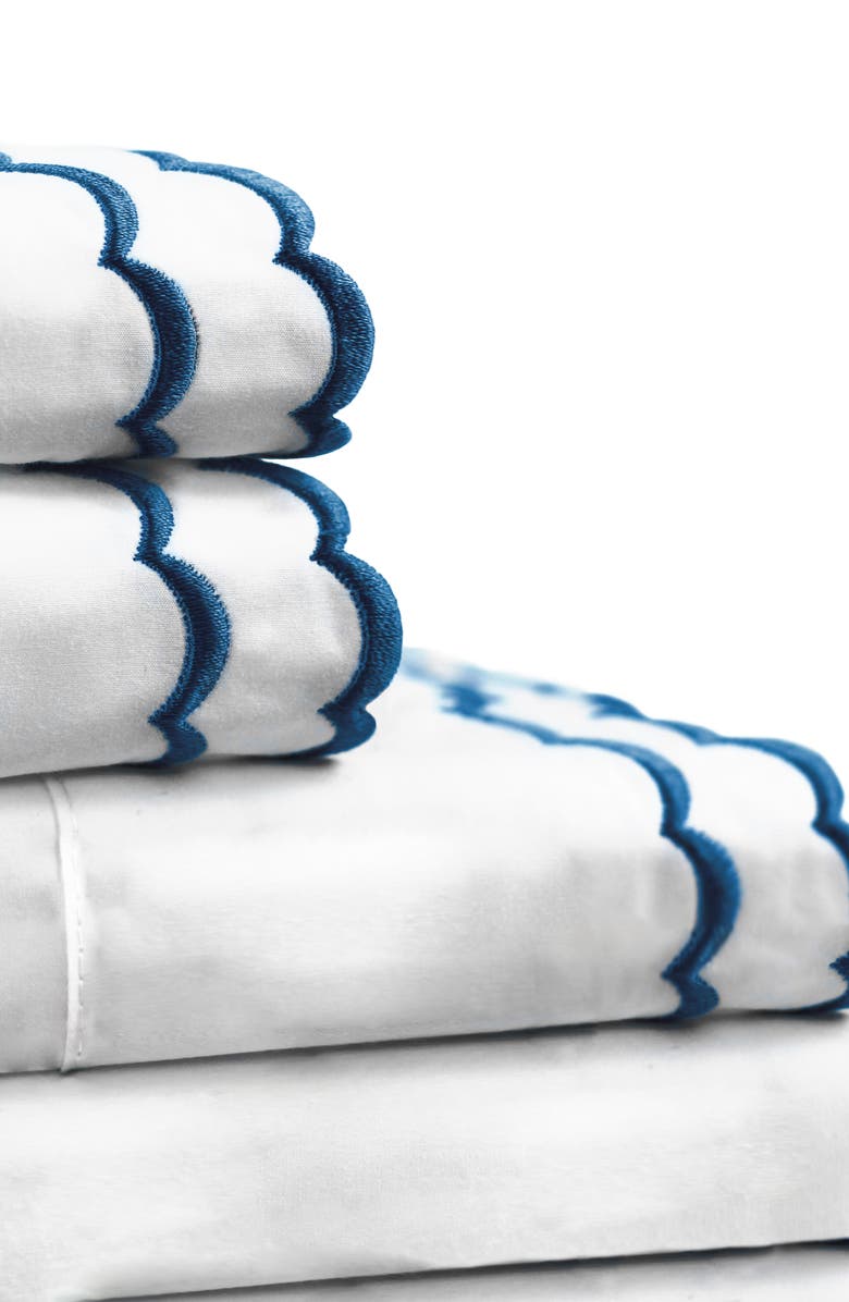 MELANGE HOME Scalloped Embroidered California King Sheet Set, Alternate, color, Navy