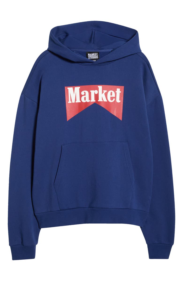 MARKET Cowboy Bear Oversize Cotton Fleece Hoodie, Main, color, Navy