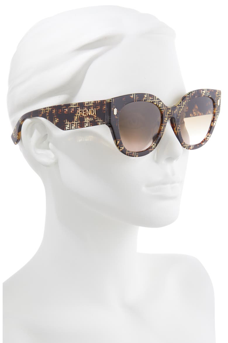 53mm Logo Lens Round Sunglasses, Alternate, color, HAVANA PYTHON BRWN PINK GRAD