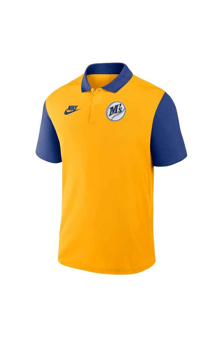 Men's Nike Gold/Royal Seattle Mariners Cooperstown Collection Color-Block Victory Performance Polo, Alternate, color, Gold