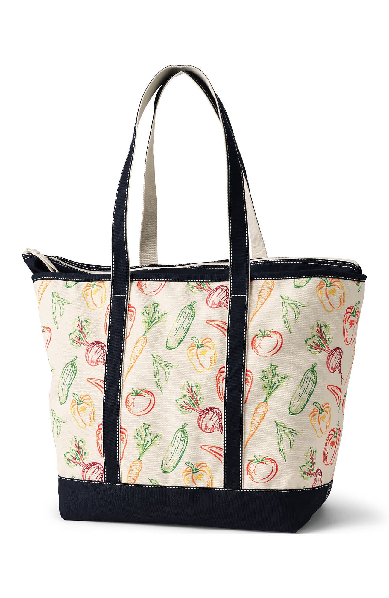Lands' End Zip Top Long Handle Canvas Tote Bag, Alternate, color, Vegetable Multi/Natural