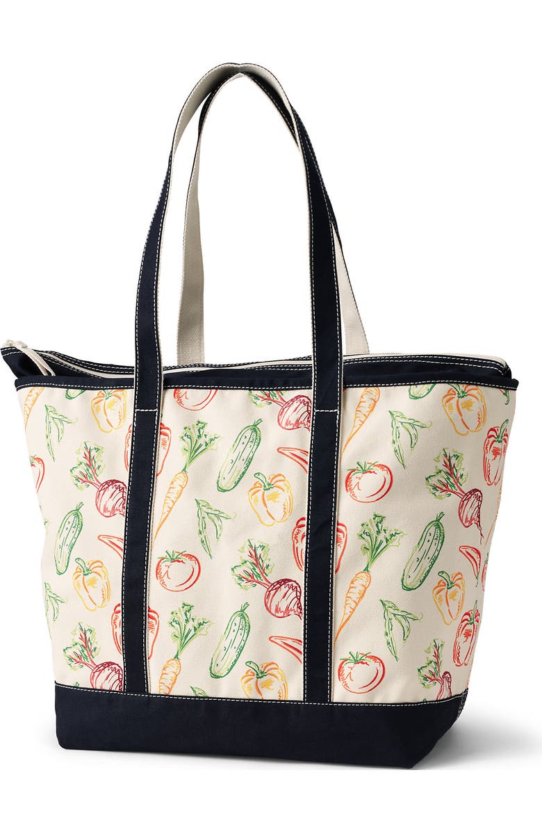 Lands' End Zip Top Long Handle Canvas Tote Bag, Alternate, color, Vegetable Multi/Natural