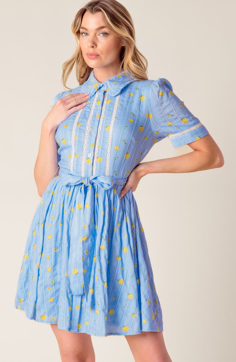 FLYING TOMATO Floral Short Sleeve Fit & Flare Cotton Shirtdress, Alternate, color, Light Blue